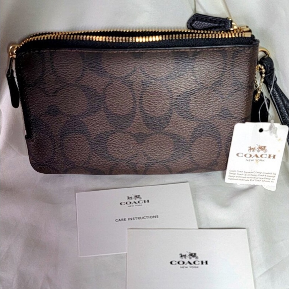 Coach Brown & Black DOUBLE Zip Wristlet - Picture 3 of 9